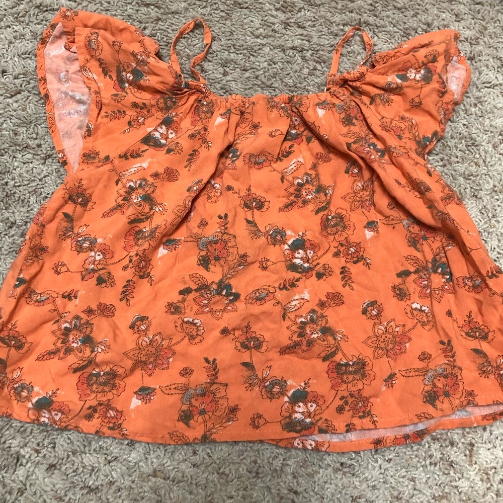 Adorable Girls Orange Flowery Top!